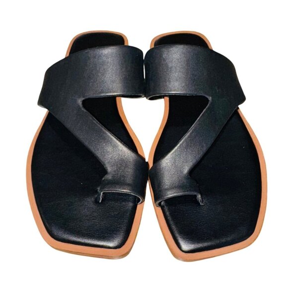 Franco Sarto Monalee Slide Sandal Black 6.5 Square Toe Loop Cushion Comfort - Picture 1 of 7